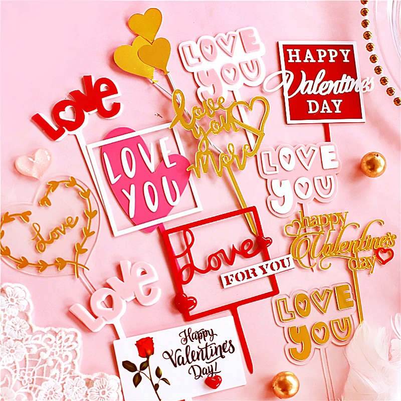 Золотые розовые акриловые украшения для торта Love You вечерние десерт Детские