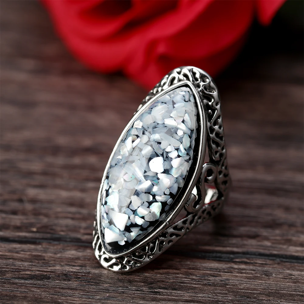 Разноцветная большая овальная ракушка резные кольца винтажные женские