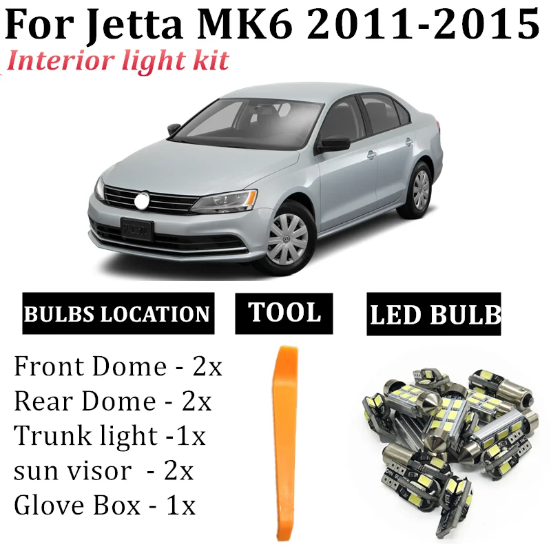 

12x Canbus LED interior lamp indoor map dome light bulb Kit For VW For Jetta MK6 2011-2015 sedan sportwagen accessories