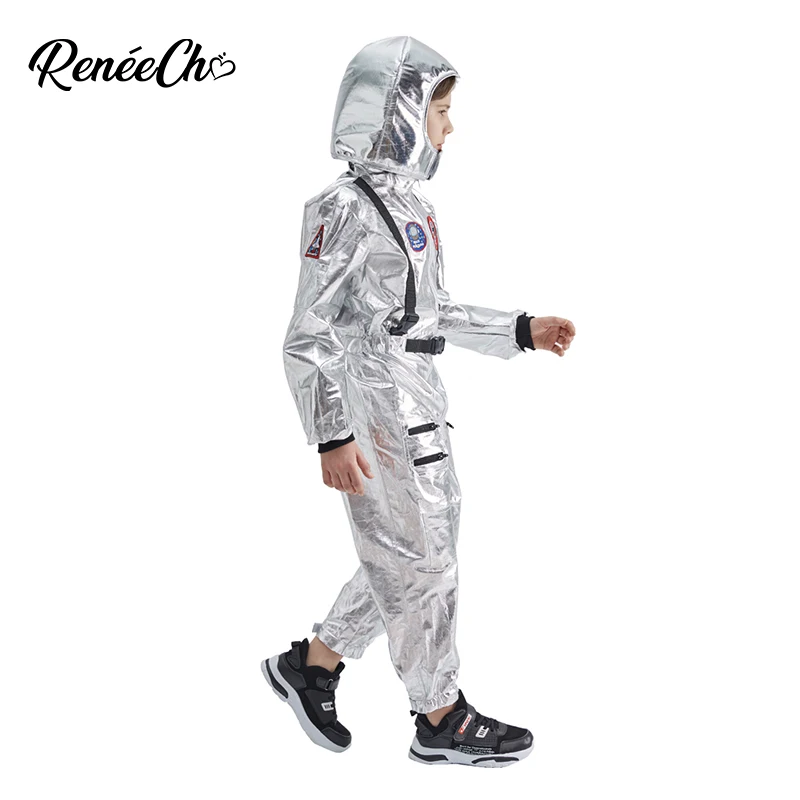 reneecho kids astronaut costume sliver boys space man cosplay jumpsuit and hat 2 piece set halloween costume for kids free global shipping