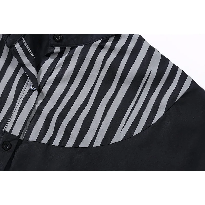 

SuperAen Plus Size Autumn/winter Loose Batwing Sleeve Turn-down Collar A-LINE Striped Patchwork Printing Dress for Women