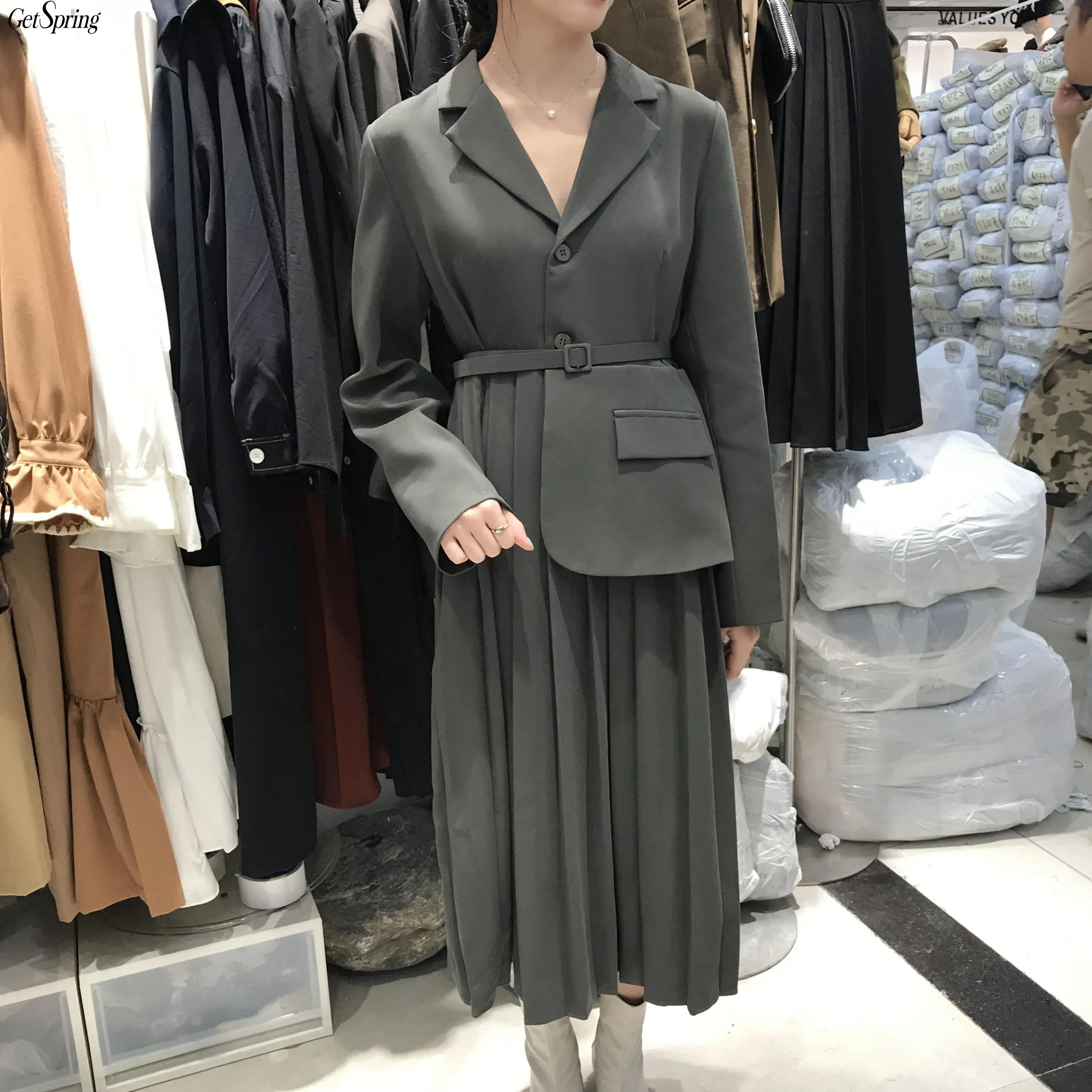 Getвесеннее женское платье лоскутное неправильное поддельное из двух частей