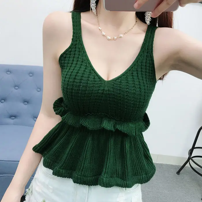 

2020 Модный женский однотонный пикантный короткий топ в Корейском стиле трикотажные стильные для отдыха шикарные женские милые летние Базов...