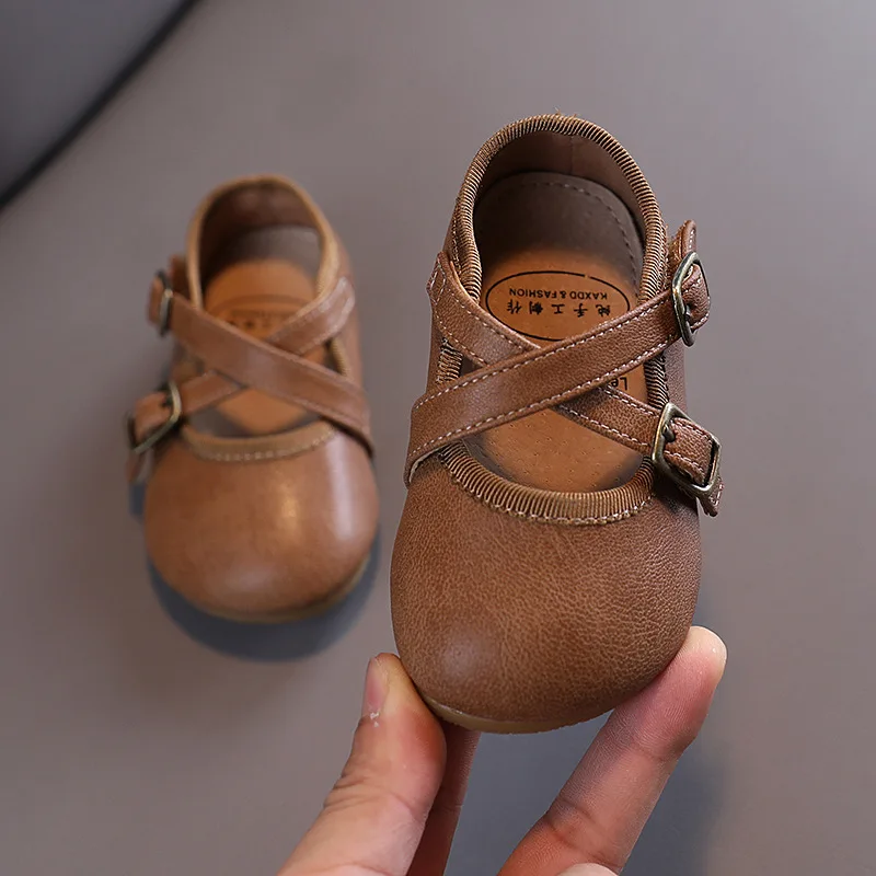 

12-15.5cm Brand Baby Girl Princess Pu Leather Shoes,Solid Pure Dress Shoes For Children Spring Party Shoes For Girls 0-3years