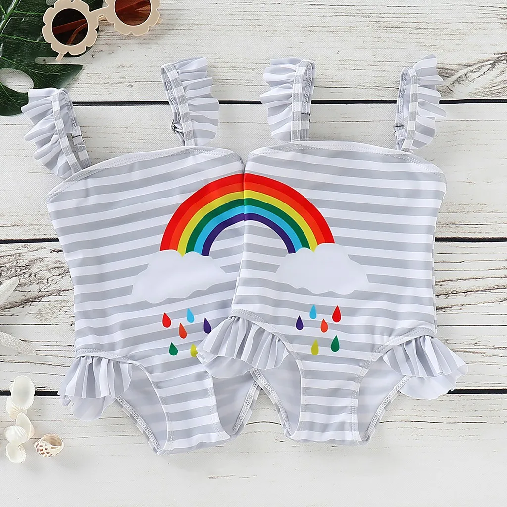 Детский купальный костюм для девочек Летний модный купальник в полоску с