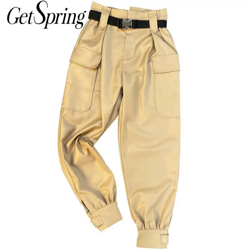 

Брюки-карго Getspring женские с завышенной талией, винтажные повседневные спортивные штаны, черные, хаки, 2020