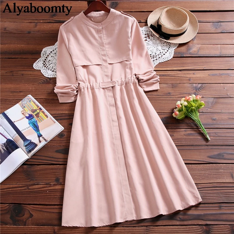 Женское платье рубашка в Корейском стиле повседневное свободное винтажное миди
