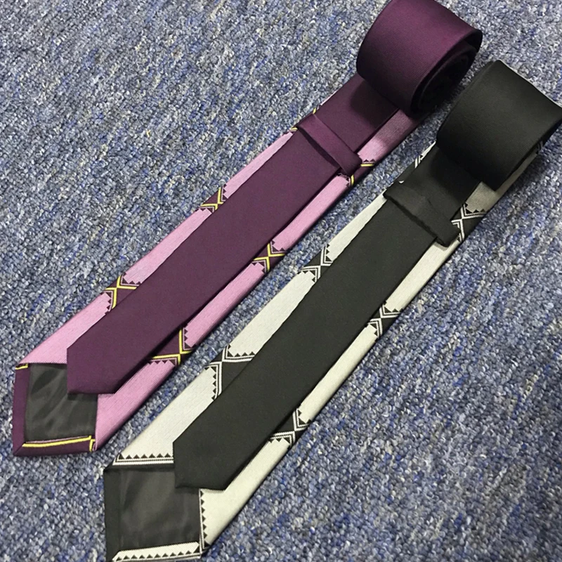 Галстук для косплея Anime JoJos Bizarre Adventure Kira Yoshikage KILLER QUEEN Skull Purple Grey Tie 7cm Party Cos Prop.