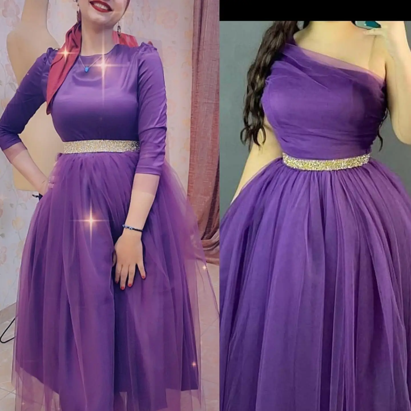 

Elegant Bridesmaid Dresses Strapless and Long Sleeve Beading Belt Knee Length A-Line Wedding Dress Robe De Soire De Mariage