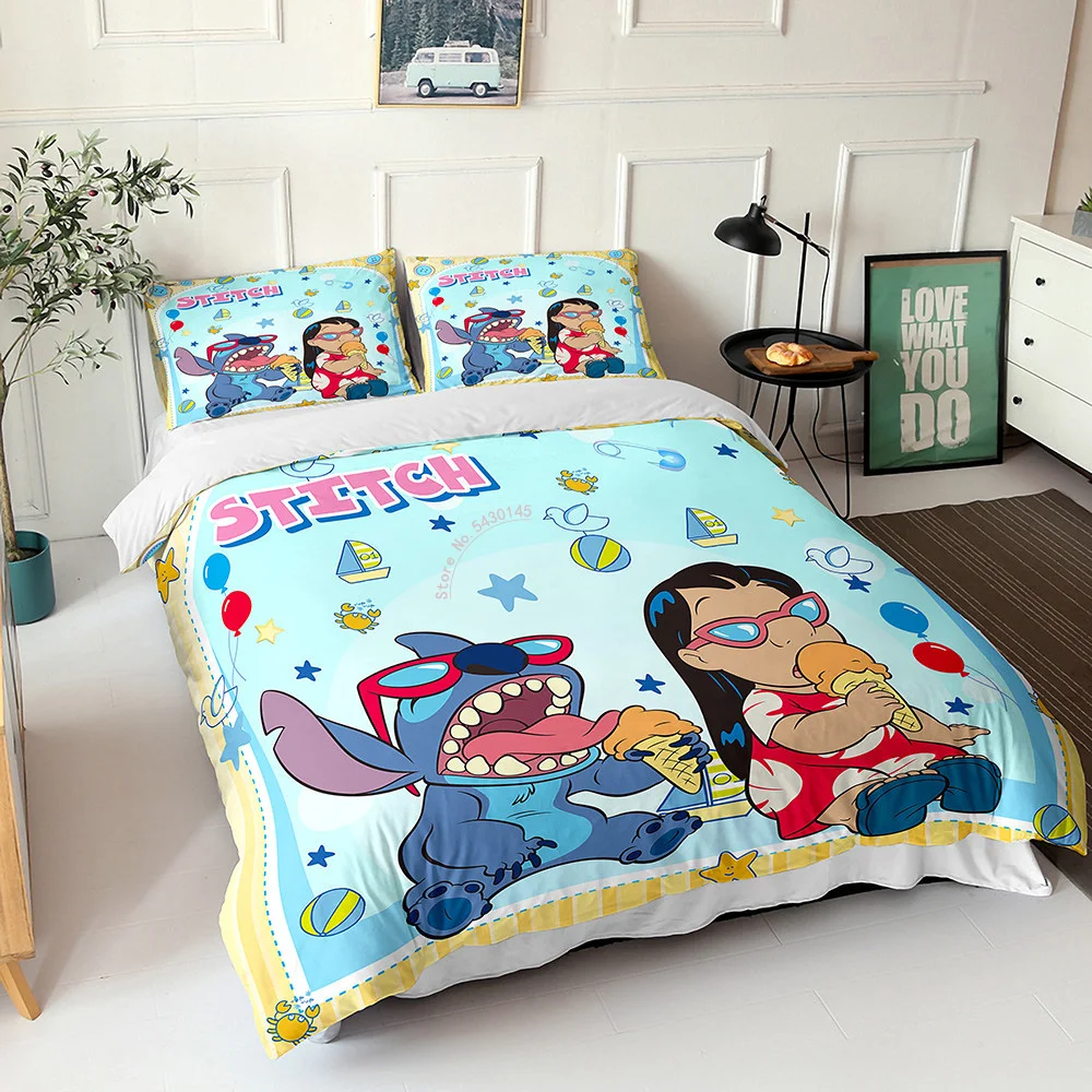 Disney Duvet Cover Sets Stitch Bedding Set Cartoon Bedclothes Boy Girl Bedroom Bed Single Twin Full Queen King Size Gift | Дом и сад