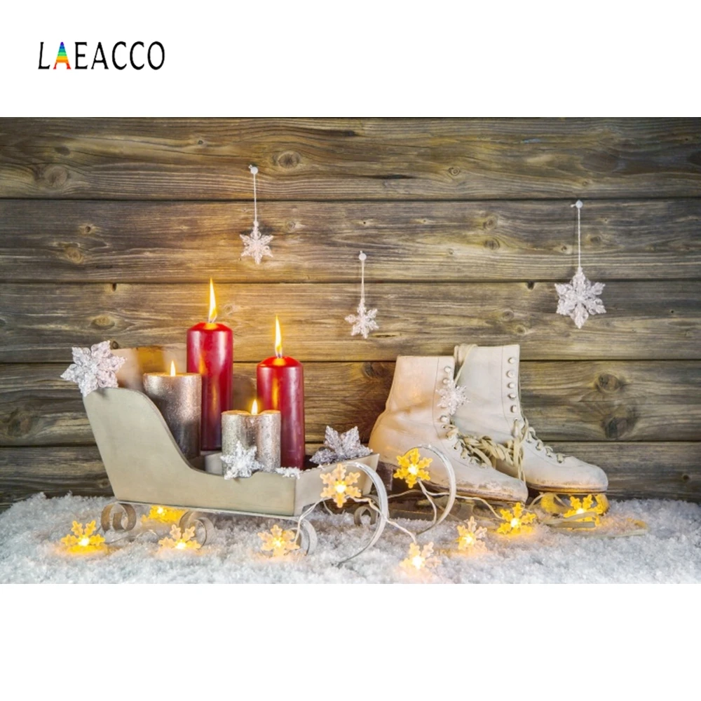 Рождественский Фотофон Laeacco с деревянной доской со звездочками и снегом свеча