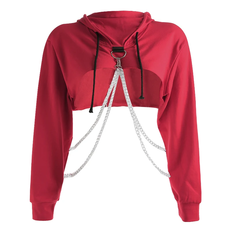 

kywommnz Women Sunscreen T-shirt Long-sleeved Hooded Blouse, Cool Chain Hip-hop, T Shirt And Sweater For Female E1793