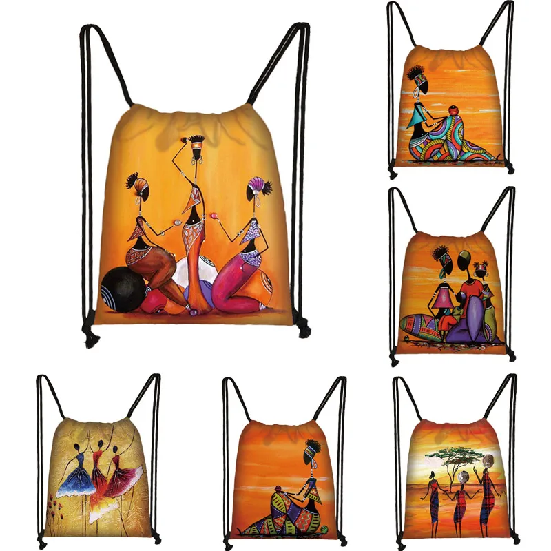 

Black Art African Girl Print drawstring bag Women fashion storage bags student Africa Latin America girl backpack bookbag