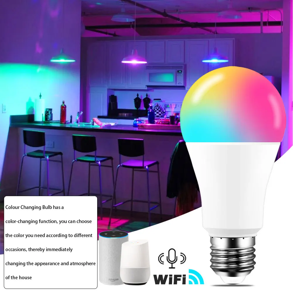 

15W B22RGB WiFi Smart LED Light Bulb RGB Dimmable Colour Changing Bulb No Hub Required Remote Voice Control Home Magic Bulb