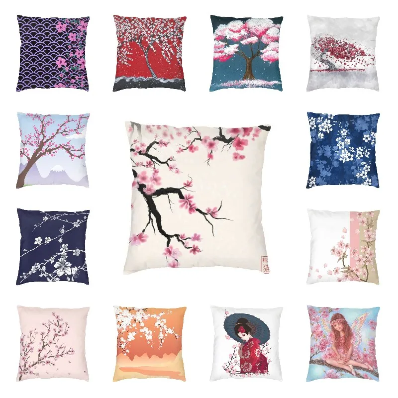 

Watercolor Sakura Cherry Blossoms Pillow Case 40x40cm Home Decoration Japanese Floral Modern Cushion Cover Car Pillowcase