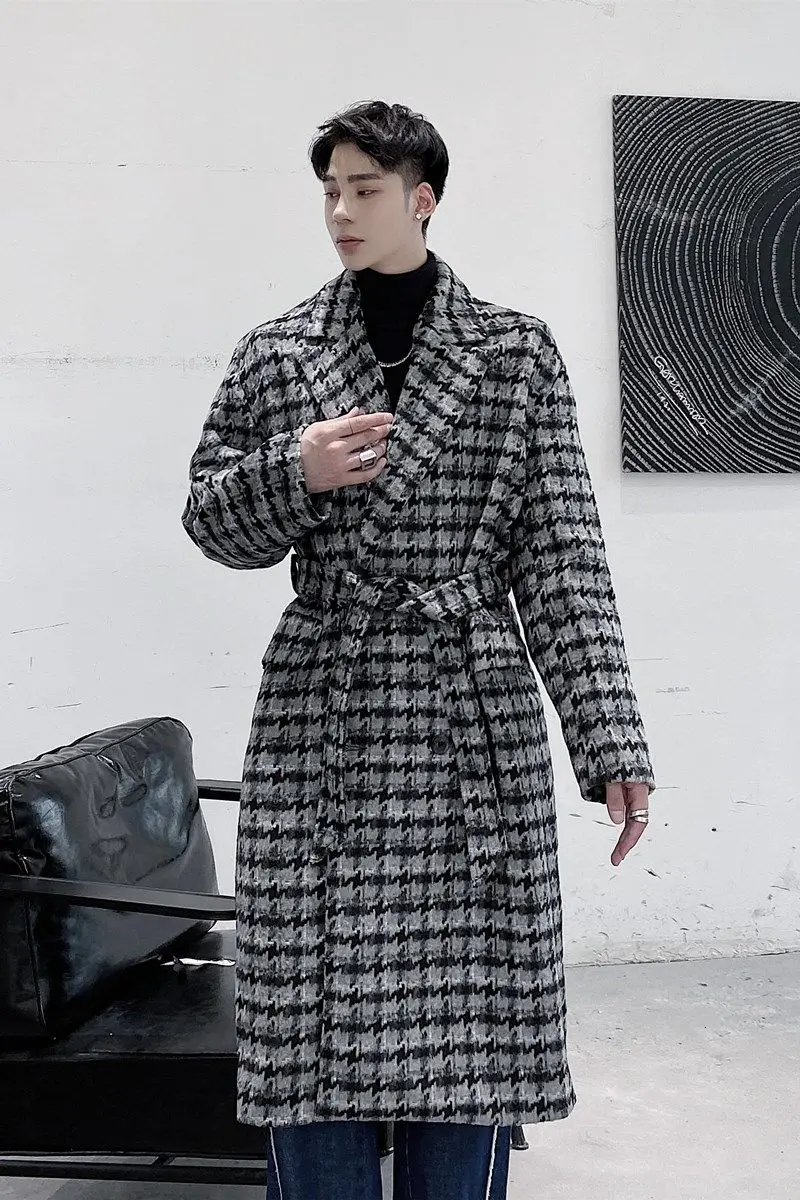 Одежда IEFB большого размера мужское черно-белое шерстяное пальто с узором в