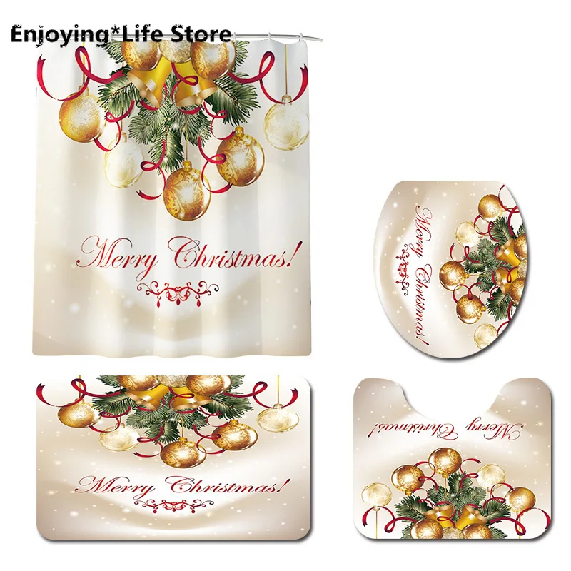 

Christmas Shower Curtain Mat Four-piece Bathroom Mat Set Bathroom Mats and Rugs
