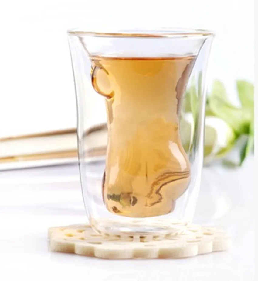 

Glass Mugs Double Wall Glass Beauty macho skeleton wine bottle Double-layer glass mug Coffee Cup Christmas mug gift Tea Milk Cup