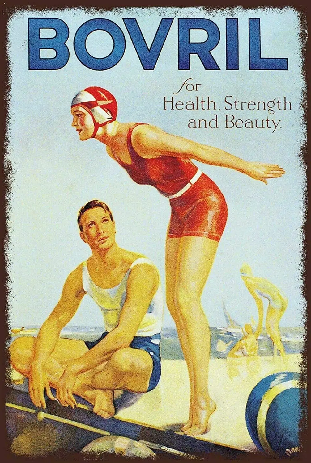 

Bovril Advert with Swimming 12x8 Inch Vintage Retro Decor Metal Tin Sign