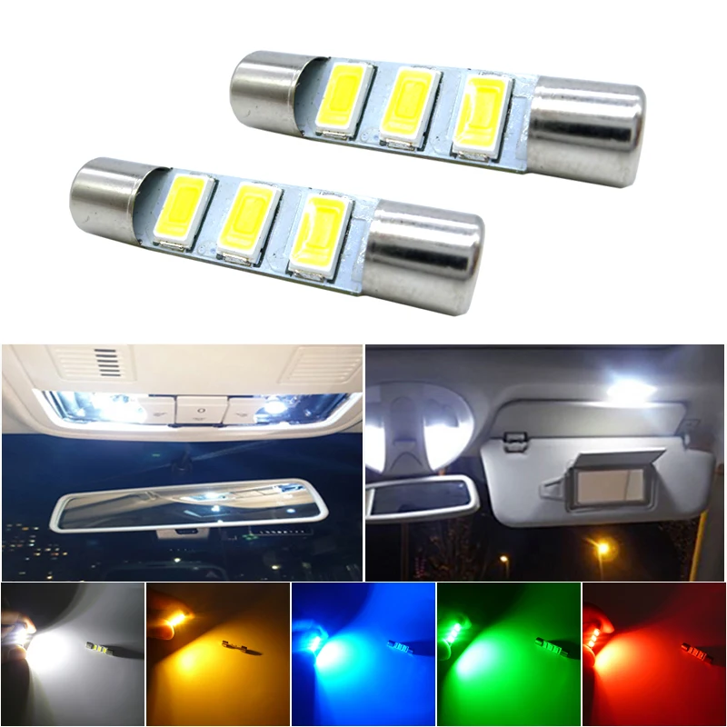 

2Pcs 29mm 28mm 3 SMD 5630 LED Car Auto C5W Interior Festoon Vanity Mirror Sun Visor Lights Bulb Lamp DC 12V white red yellow