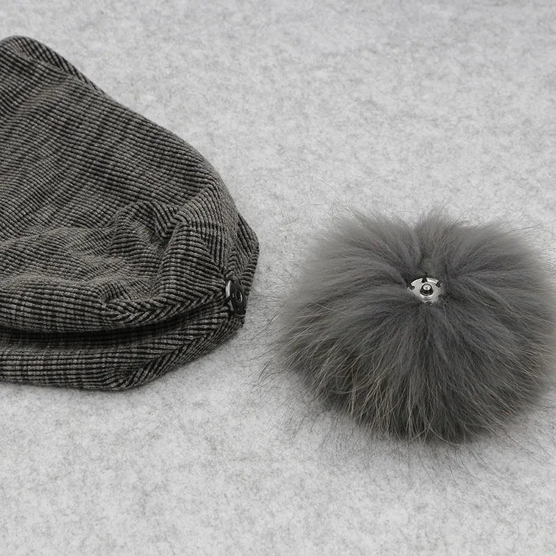 

Autumn Women Slouchy Real Fur Pompom Beanie Hats For Ladies Spring Cotton Ribbed Beanie Skullies Female Stretch Big Pompom Hats