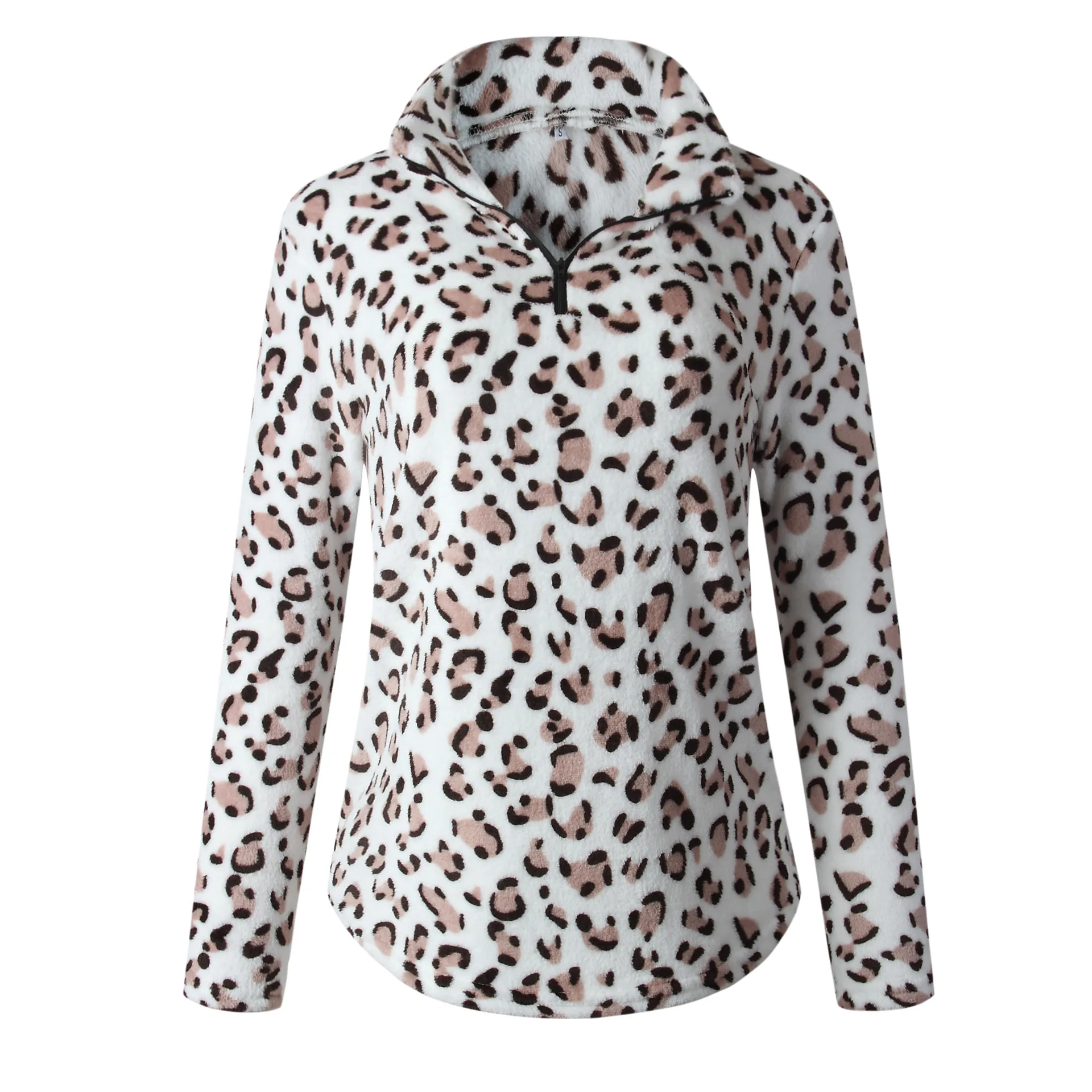 

Women Plush Sweatshirts Leopard Print Lapel Long Sleeve Casual Ladies Warm Zipper Pullover Hoodies 2020 Autumn Winter Loose Tops