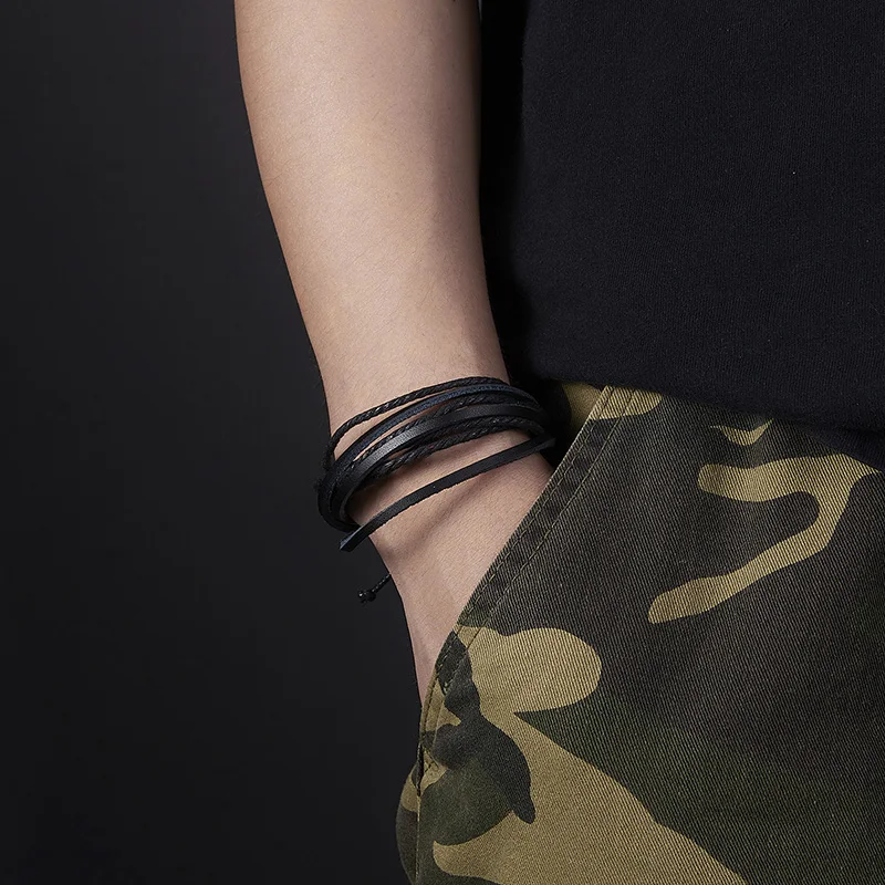 

Fashion Men Multilayer Rope Braided Leather Bracelet Black Brown Charm Punk Rock Bangle Jewelry Accessories Friend Wrap Jewelry