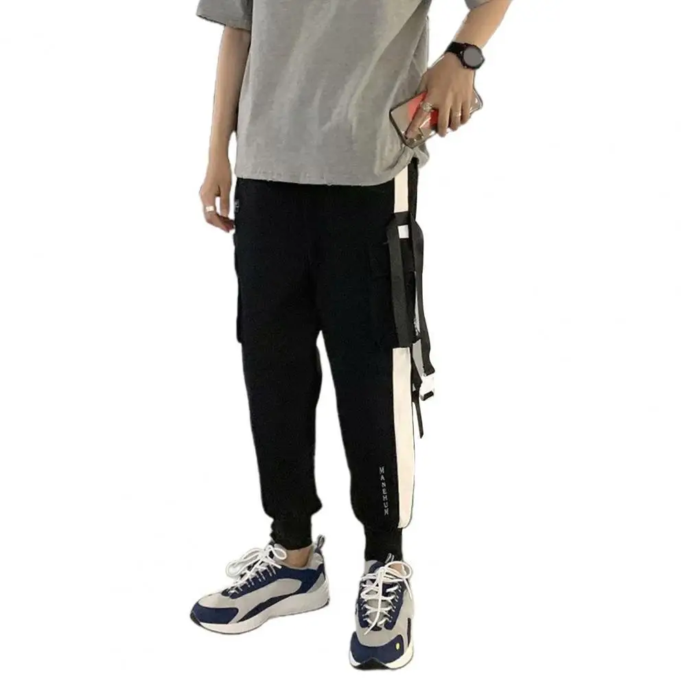 

Men Cargo Pants Hip Hop Drawstring Multi Pockets Straps Ankle Tied Long Cargo Pants Trousers Harem Trousers Outdoor Gym Pants