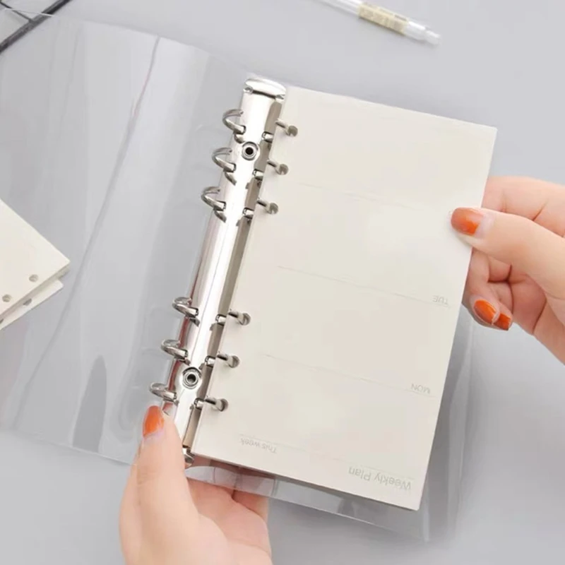 

T8DB A7/A6/A5 Clear Scrapbook Cover PVC 6-ring Binder with Scale Ruler Button Closure School Office Stationery Supplies