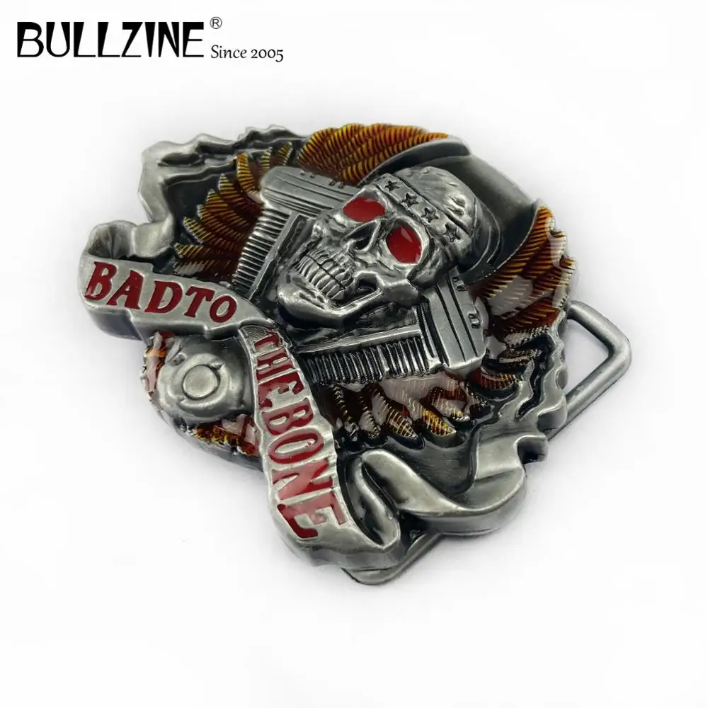 Пряжка для ремня Bullzine с черепом и Оловянным покрытием цветной эмалью FP-02475