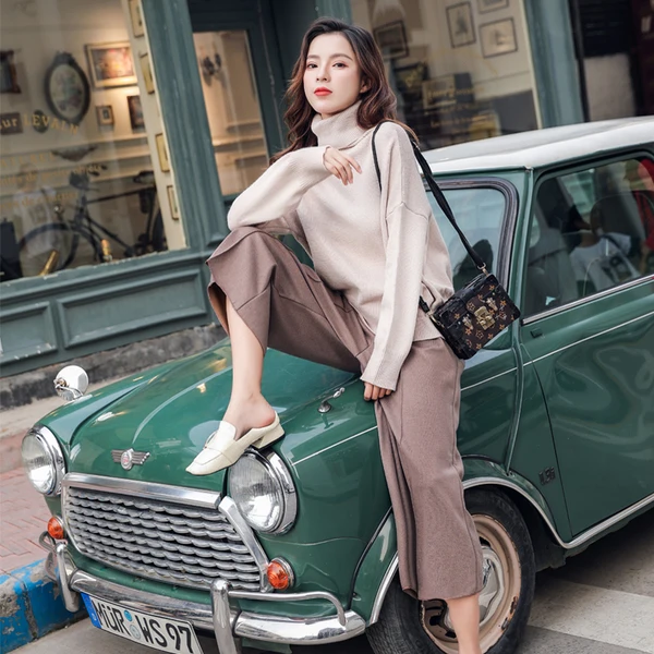 Женский трикотажный комплект из 2 предметов теплый свободный свитер с