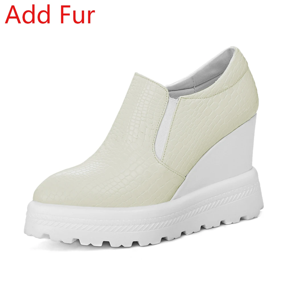beige 1 add fur DORATASIA/размеры 32-42; Лидер продаж; модные туфли на плоской платформе с резным узором; женские мокасины на танкетке; женская обувь на высоком каблуке - Цвет: beige 1 add fur