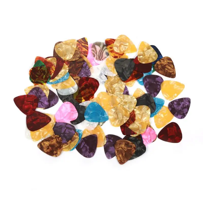 100 stücke celluloid gitarre picks akustische gitarre plektren mix farbe dicke picks plektren folk elektrische gitarre zubehör free global s