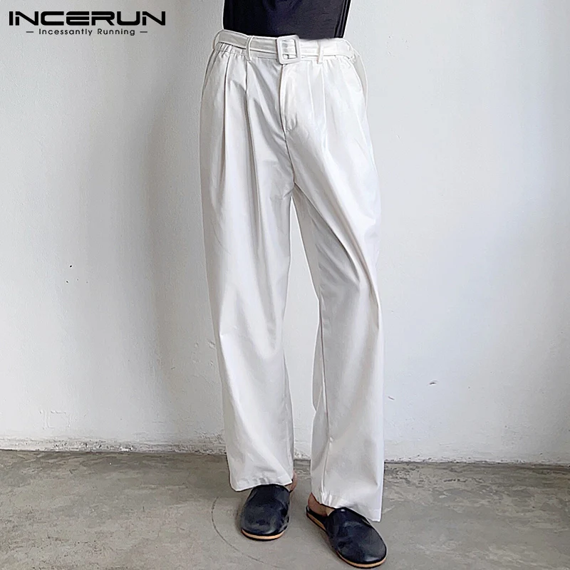 

Fashion Men Pants Joggers Streetwear Solid Color Loose Casual Straight Pantalones Hombre 2022 Trousers Men With Belt 5XL INCERUN
