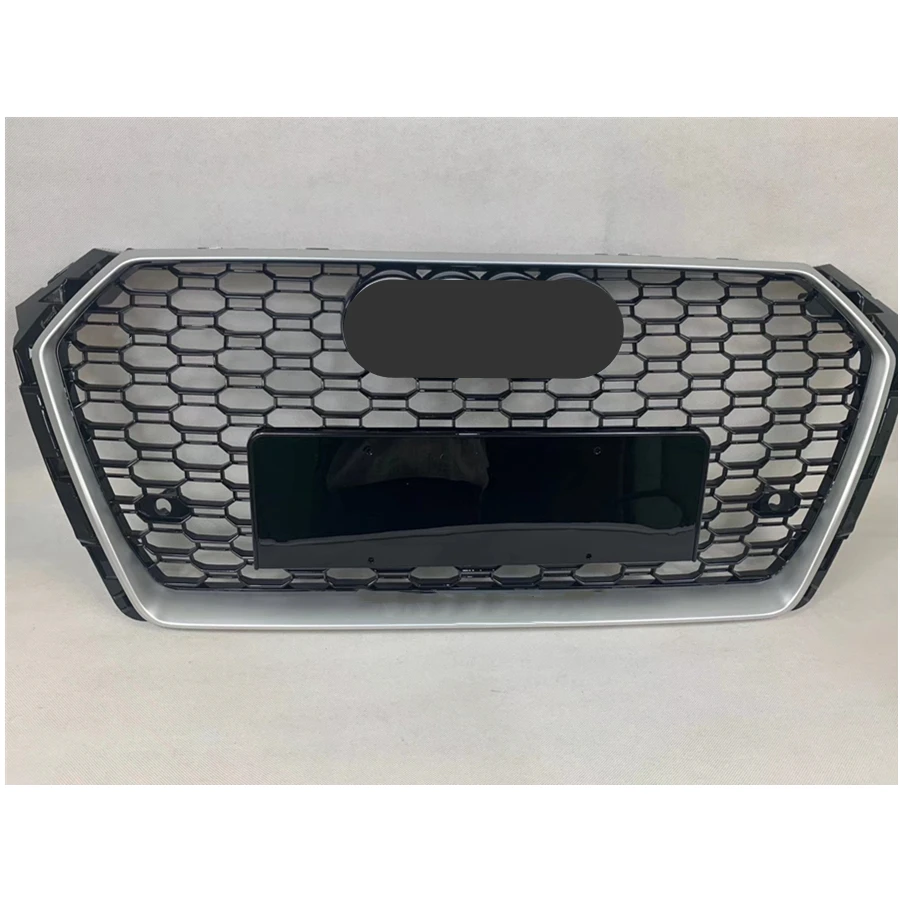 

Для RS4 Style Front Sport Hex Mesh Honeycomb Hood решетка Серебристая Рамка Черный гриль для Audi A4/S4 B9 2017-2019