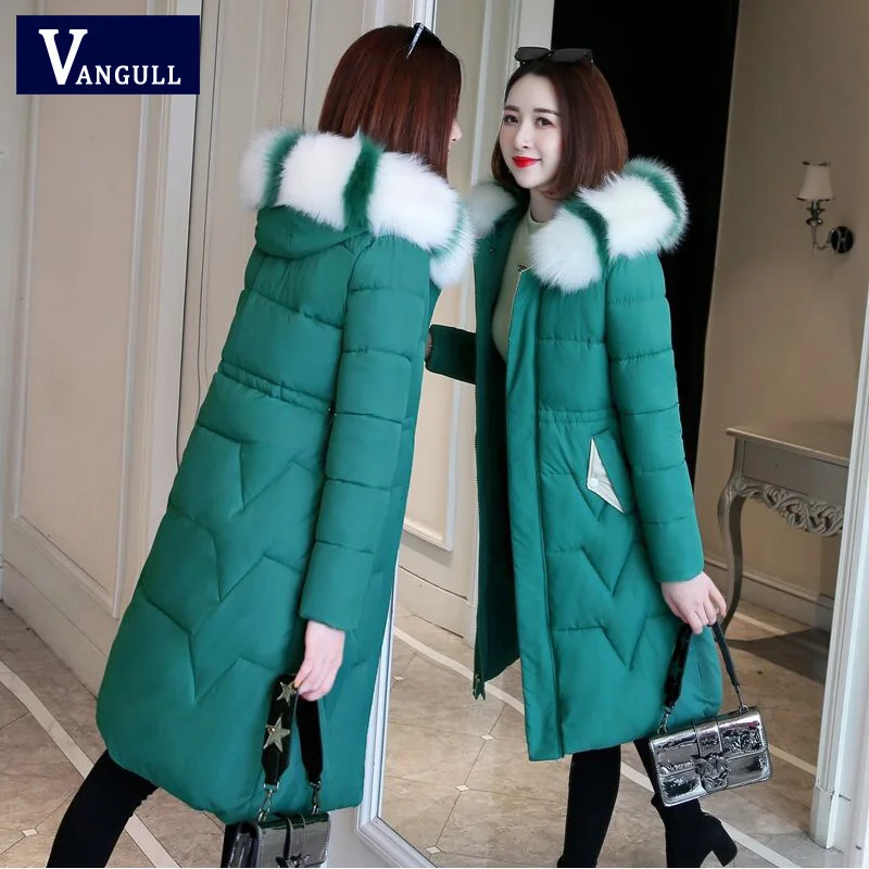 Vangull Parka женские зимние пальто длинные хлопковые повседневные меховые куртки с капюшоном женские толстые теплые зимние парки Женские приталенные пальто