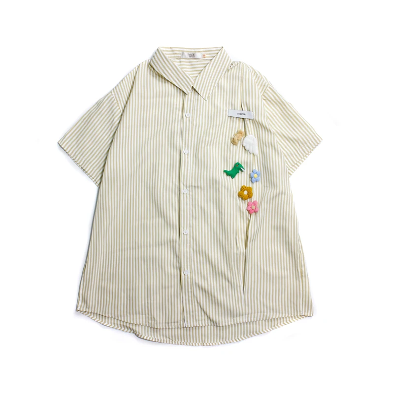 

New shirt female summer 2021 han edition ins striped blouse bf loose bear short-sleeved shirt restoring ancient ways