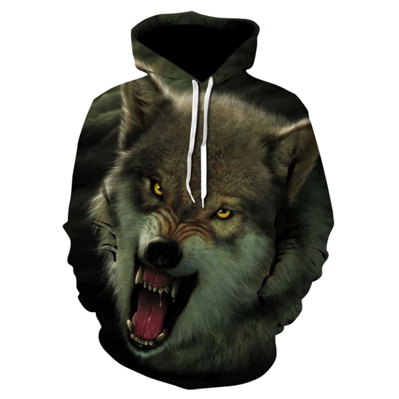 

Men's Hip Hop Hoodie Sweatshirt Gothic 3D Animal Wolf Print Punk Chain High Street Fashion Casual Hooded Pullover Streetwear