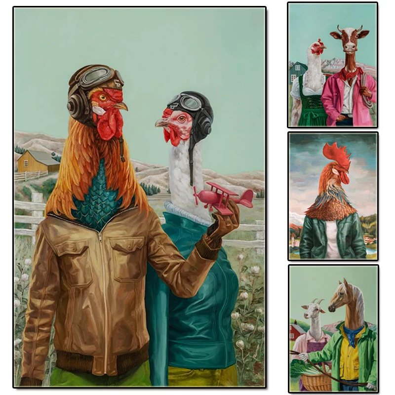 

Canvas Printings Pilot Chicken Farmer Sheep Abstract Art Animal Poster Living Room Decoration Waterproof Ink Unframed HD Picture