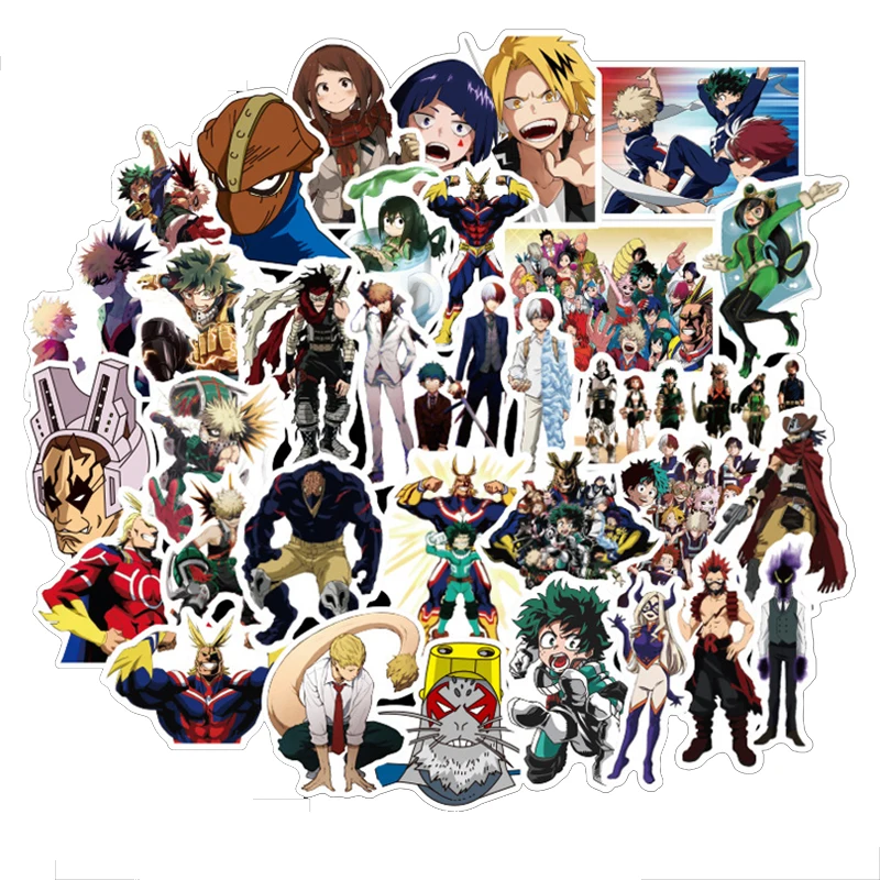 

50pcs/set Anime My Hero Academia Stickers Cosplay Accessories Prop PVC Waterproof Cartoon Decal Cute Sticker