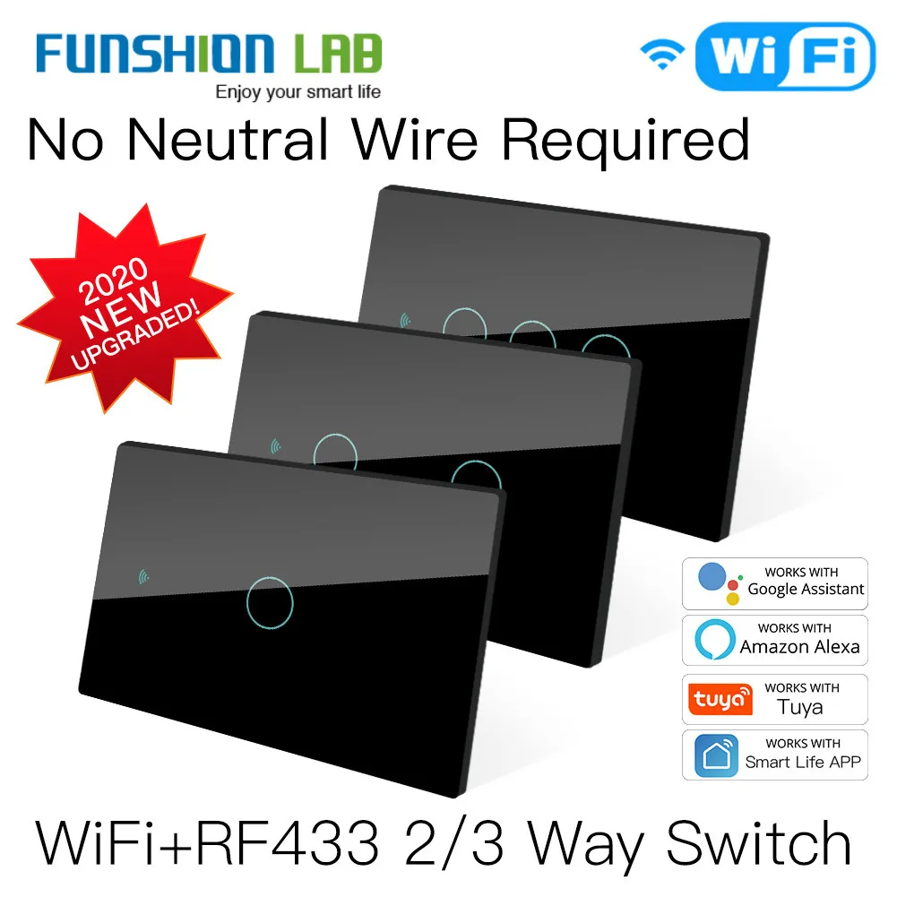 

NEW WiFi Smart Light Switch RF433 No Neutral Wire Single Fire Smart Life Tuya App Control Works with Alexa Google Home 110V 220V