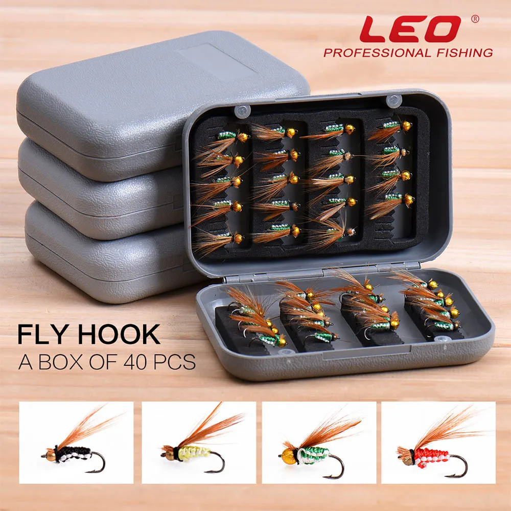 

LEO 40Pcs/box Fishing Lure High-carbon Steel Hooks Bee Nymph Bionic Fly Hook Artificial Insect Bait Trout Fly Fishing Bait Flies