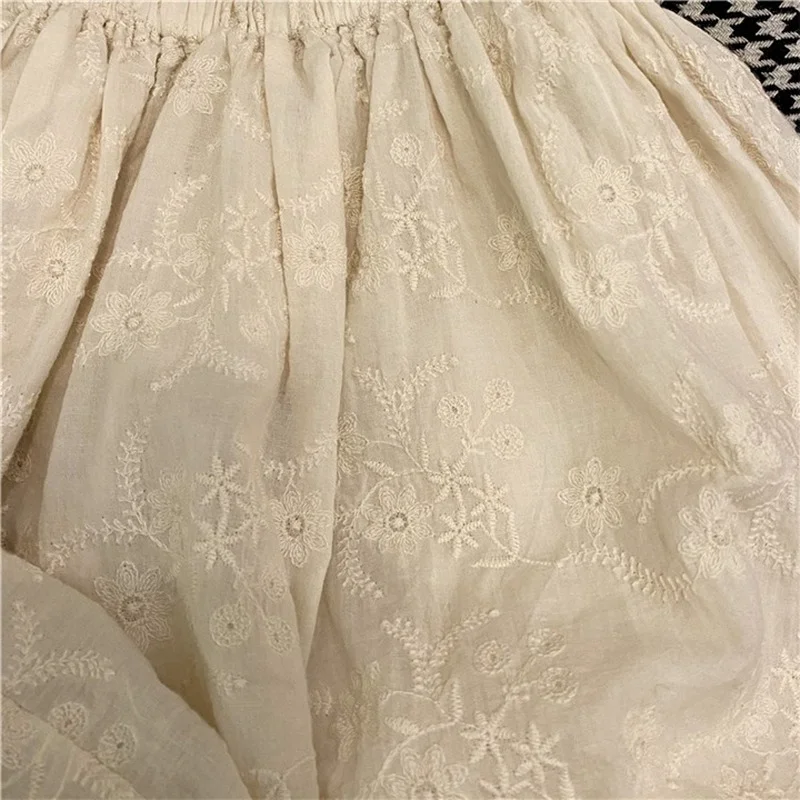 

2021 Summer Girls Embroidered Suspenders Dress Children Pastoral Craft Lace Waist Cotton Princess Dresses Kids Suspender Dress