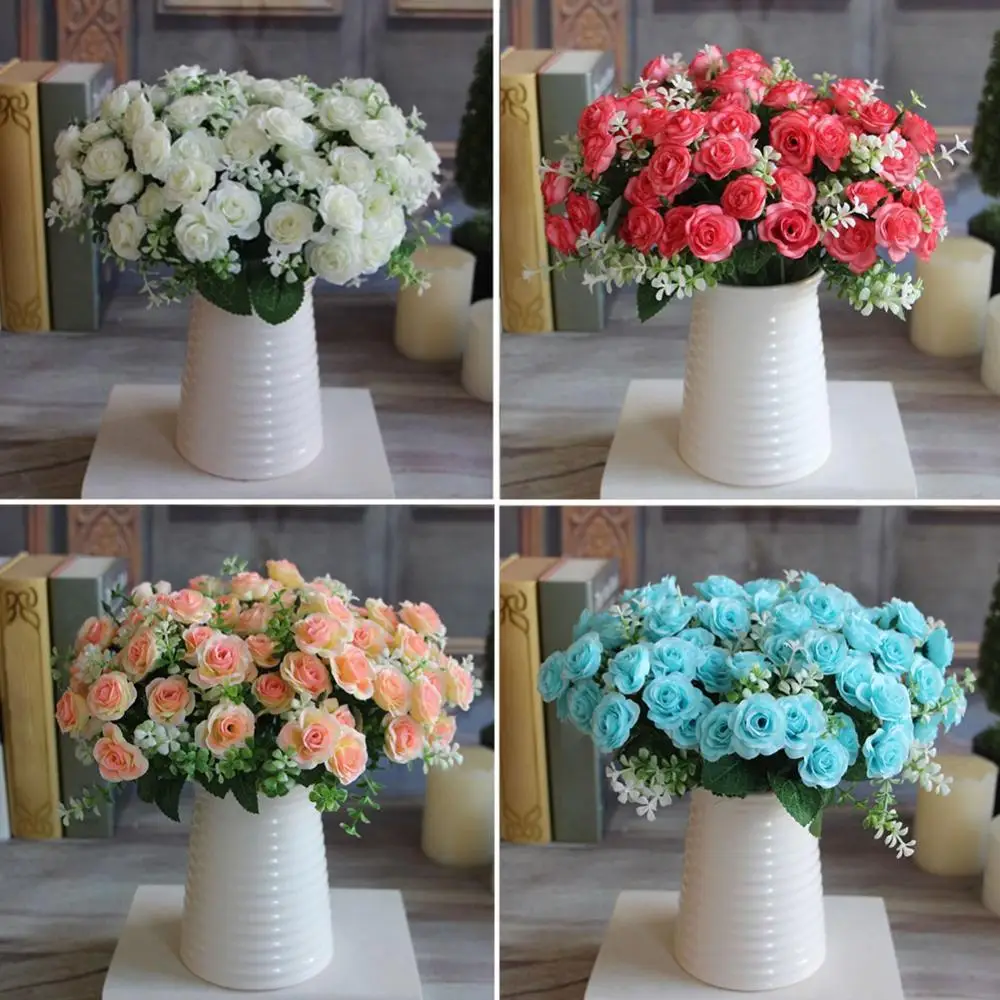 

30cm Bouquet 15 Heads Rose Pink Silk Peony Artificial Flowers Bouquet Fake Flowers For Wedding Home Party Decoration