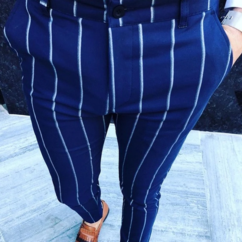 Деловые мужские брюки в полоску облегающие деловые повседневные брюки-карандаш