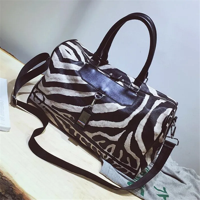 

Fashion Travel Bag Hand Luggage Zebra Pattern Tote Bags For Women Crossbody Large Capacity Women's Bag Leather Weekender