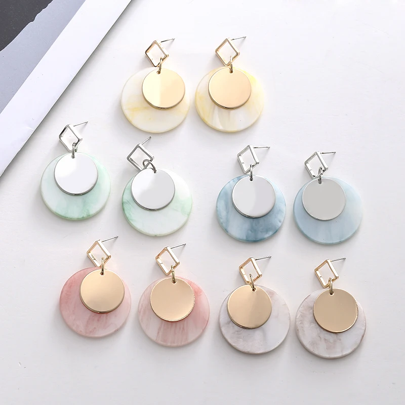Корейские милые геометрические круглые Висячие серьги для женщин разноцветные