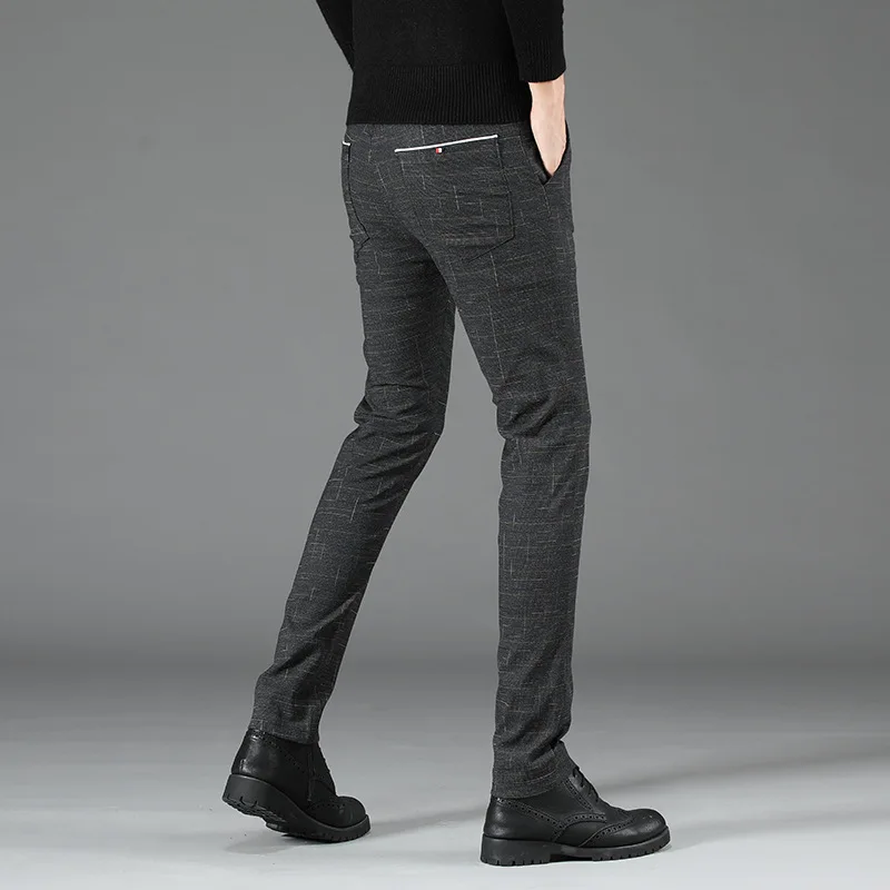 Брюки мужские Стрейчевые в клетку повседневные Прямые теплые брюки деловом