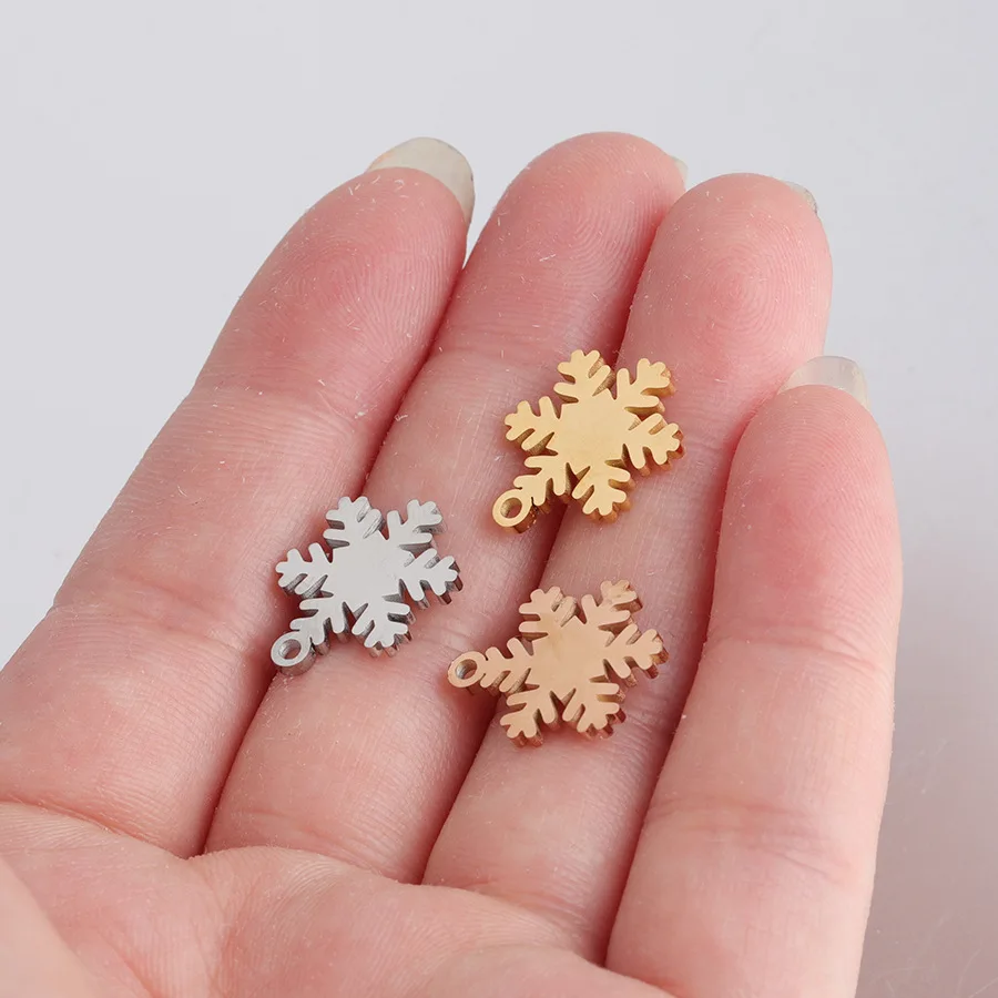 

100% Stainless Steel Snowflake Charm For Jewelry Making Christmas Jewelry Mirror Polished Wholesale 20pcs