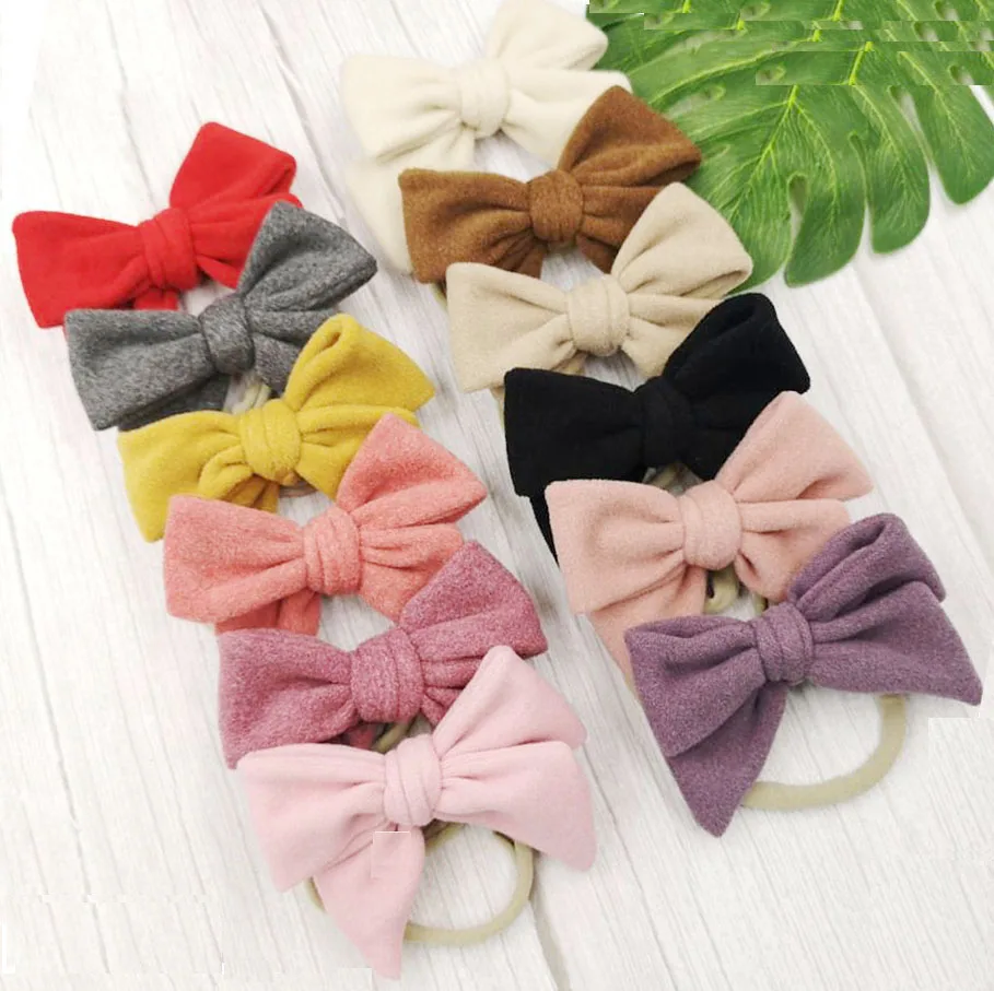 

Повязка для волос с бантом из однотонной ткани, 24 шт./лот, 5,5 дюйма, Детские банты для волос, эластичные нейлоновые повязки на голову, аксессуа...